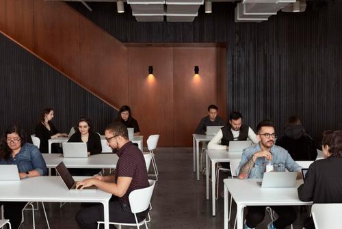 Squarespace employees at tables