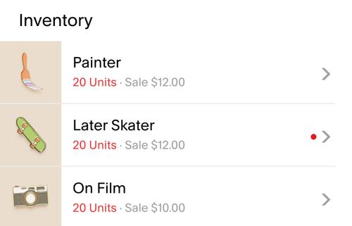 Example of Squarespace Inventory panel