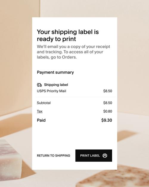 Print shipping label mobile UI